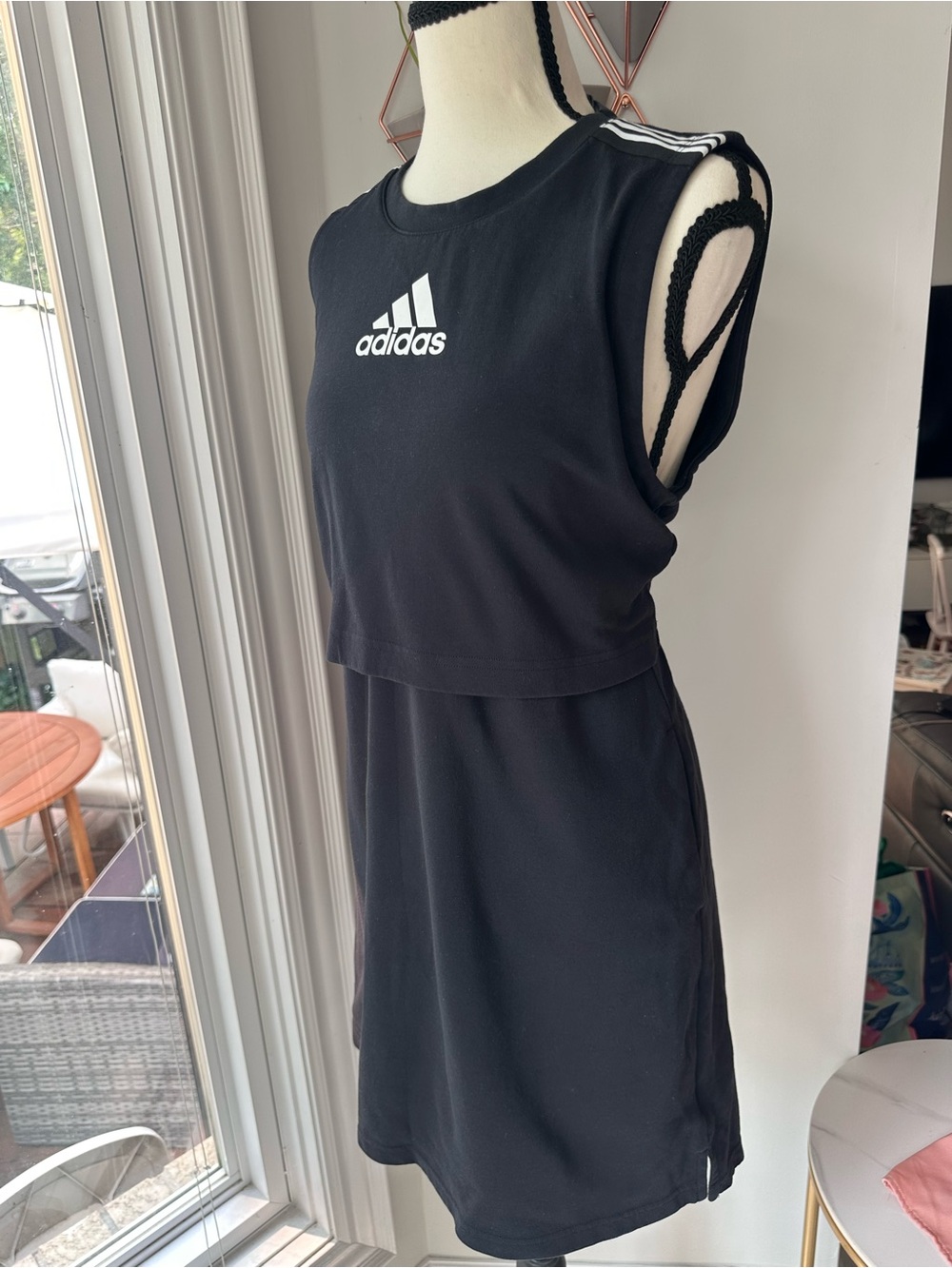 ADIDAS Black Sleeveless Sport Mini Tank Athletic Sporty Dress Golf Size Medium
